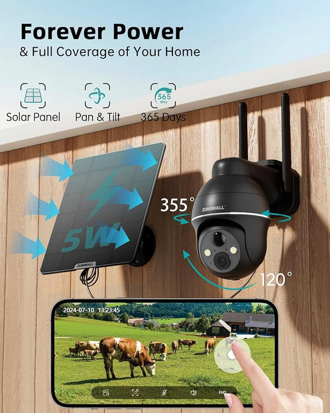 ZUMIMALL 4G LTE Cellular Solar Security Camera Wireless Outdoor, 2K No WiFi Security Camera Solar Powered with Color Night Vision, 2-Way Talk, Motion Alert, Cloud, SIM Included（US Version） ZUMIMALL