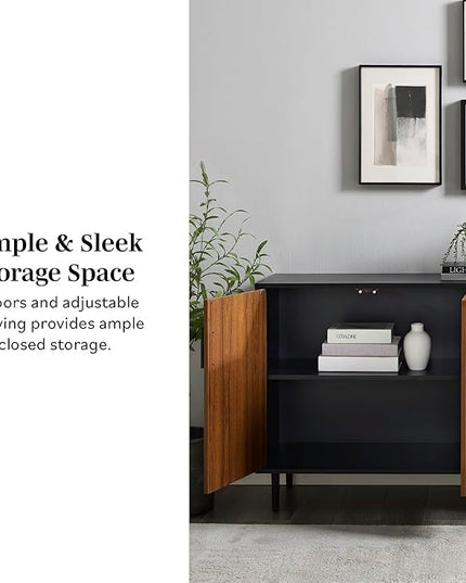 Walker Edison Fehr Modern 4 Door Bookmatch Buffet, 58 Inch, Ash Brown - LeafyLoom