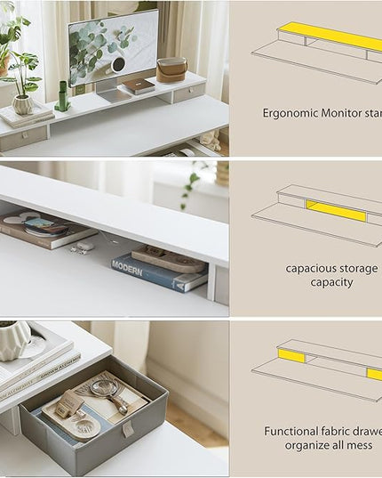 55 x 24 Inches Electric Standing Desk with 2 Storage Drawers, Stand Up Desk Adjustable Height, Sit and Stand Computer Table with Splice Board, White - LeafyLoom