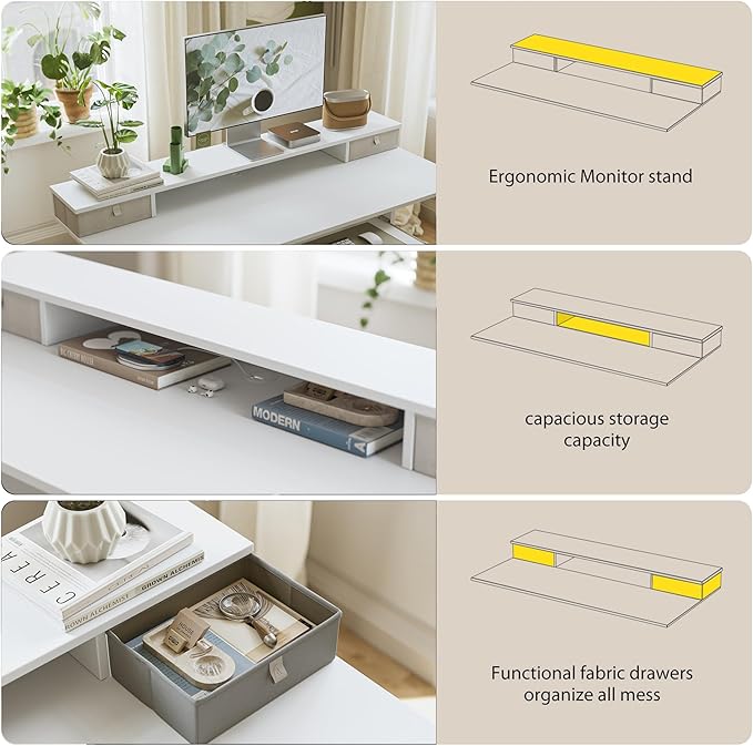 55 x 24 Inches Electric Standing Desk with 2 Storage Drawers, Stand Up Desk Adjustable Height, Sit and Stand Computer Table with Splice Board, White - LeafyLoom