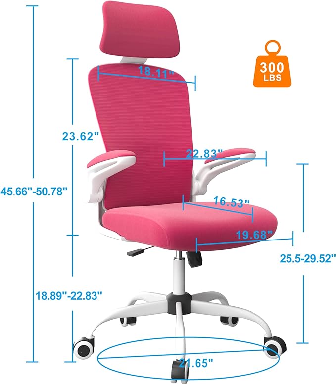 Mimoglad Office Chair, High Back Ergonomic Desk Chair with Adjustable Lumbar Support and Headrest, Swivel Task Chair with flip-up Armrests for Guitar Playing, 5 Years Warranty - LeafyLoom