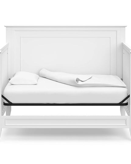 Storkcraft Solstice 5-In-1 Convertible Crib (White) – GREENGUARD Gold Certified, Converts to Toddler Bed and Full-Size Bed, Fits Standard Full-Size Crib Mattress, Adjustable Mattress Support Base - LeafyLoom