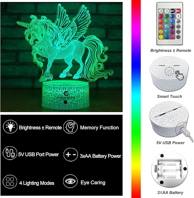 easuntec Unicorn Gifts Night Lights for Kids with Remote & Smart Touch 7 Colors + 16 Colors Changing Dimmable Unicorn Toys 1 2 3 4 5 6 7 8 Year Old Girl Gifts (Unicorn 16WT) - LeafyLoom