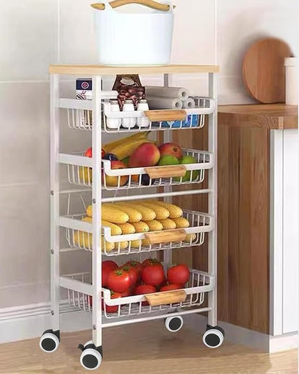 Pull-Out Kitchen Storage Cart 5 Tier Kitchen Fruit Cart on Wheels,Fruit Basket for Kitchen,Bedroom Kitchen Organizer and Storage Rack, Potato Onion Vegetable Storage (White) - LeafyLoom