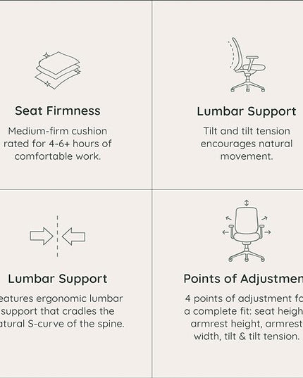 Branch Daily Chair - Vegan Leather Office Chair with Swivel, Lumbar Rest, and Adjustable Armrests - Comfortable Seating for Improved Posture and Productivity - Limestone - LeafyLoom