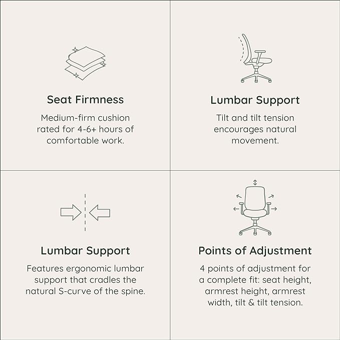 Branch Daily Chair - Vegan Leather Office Chair with Swivel, Lumbar Rest, and Adjustable Armrests - Comfortable Seating for Improved Posture and Productivity - Limestone - LeafyLoom