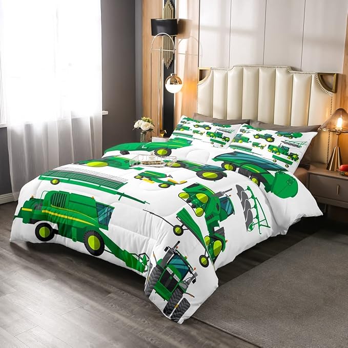 Tractor Bedding Set King Size Equipment Trucks Comforter Excavator Comforter Set for Child Kids Boys Teens Construction Site Car Quilt Set for Car Theme Room Bedroom Dorm Decor with 2 Pillow cases - LeafyLoom