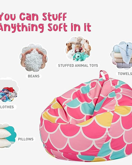 Nobildonna Stuffed Animal Storage Bean Bag Chair Cover Only for Kids Girls Toddler, Large Beanbag Chair Without Filling for Organizing Children Soft Plush Toys - LeafyLoom