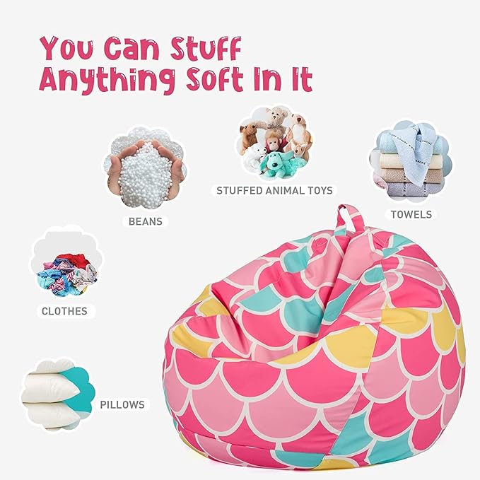 Nobildonna Stuffed Animal Storage Bean Bag Chair Cover Only for Kids Girls Toddler, Large Beanbag Chair Without Filling for Organizing Children Soft Plush Toys - LeafyLoom