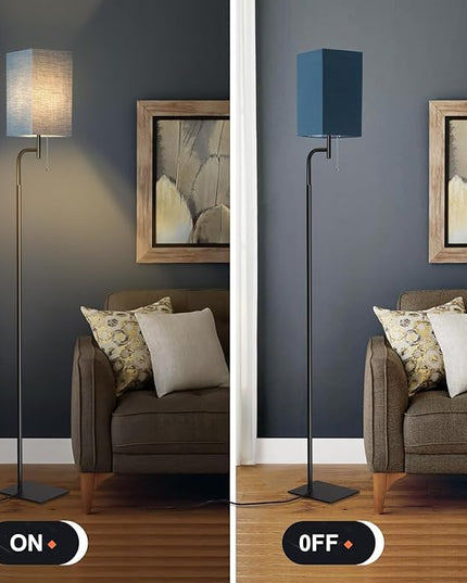 Floor Lamp for Living Room, 3 Color Temperatures Modern Standing Lamp for Living Room, Simple Design Tall Lamp with Linen Shade, Minimalist Stand Up Lamp Pole Lamp for Office Kids Room Reading, Blue - LeafyLoom