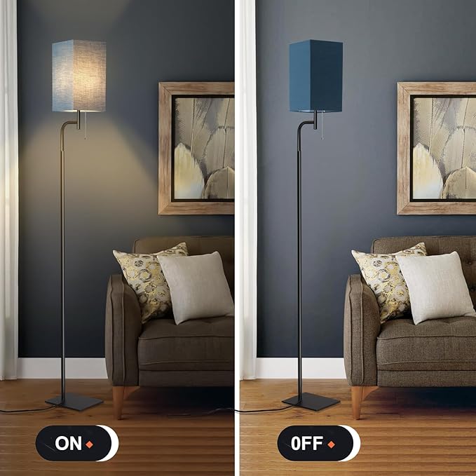 Floor Lamp for Living Room, 3 Color Temperatures Modern Standing Lamp for Living Room, Simple Design Tall Lamp with Linen Shade, Minimalist Stand Up Lamp Pole Lamp for Office Kids Room Reading, Blue - LeafyLoom