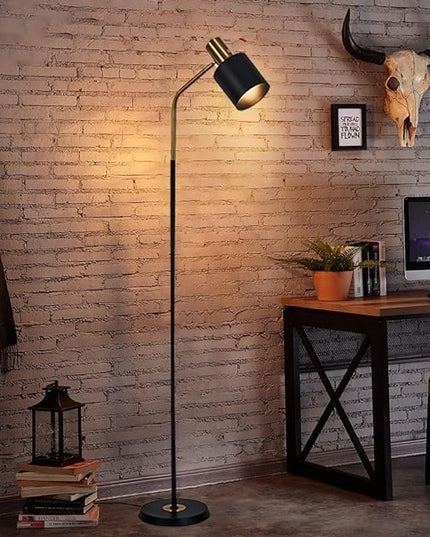O'NEELDY Modern Industrial Floor Lamp 65" Black Standing Lamp, Black Floor Lamp with 360° Adjustable Lampshade, 12W E26 Bulb Included, Floor Lamp for Living Room, Bedroom, Office - LeafyLoom