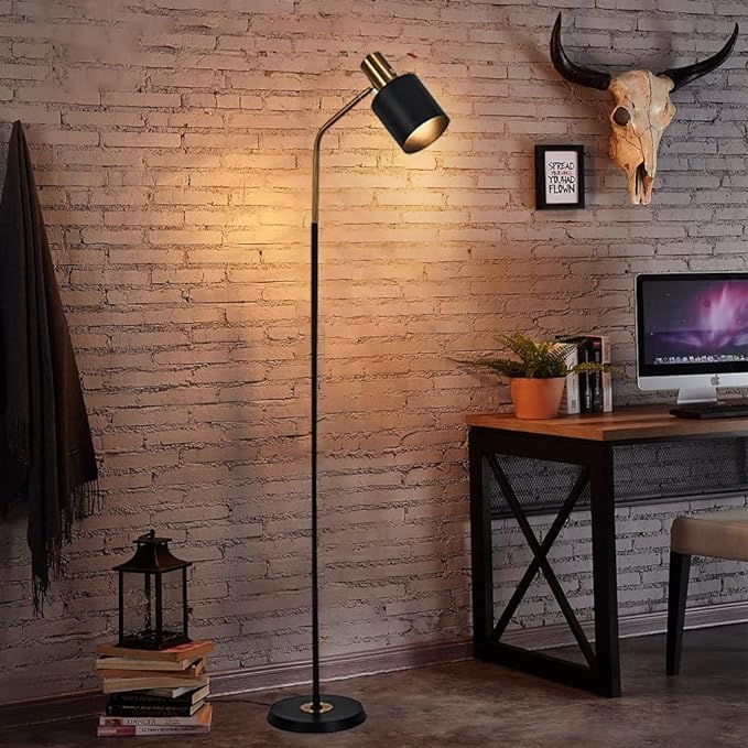 O'NEELDY Modern Industrial Floor Lamp 65" Black Standing Lamp, Black Floor Lamp with 360° Adjustable Lampshade, 12W E26 Bulb Included, Floor Lamp for Living Room, Bedroom, Office - LeafyLoom