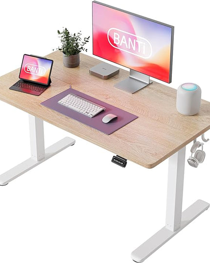 BANTI 40'' Standing Desk, Electric Stand up Height Adjustable Home Office Table, Sit Stand Desk with Splice Board, Maple - LeafyLoom