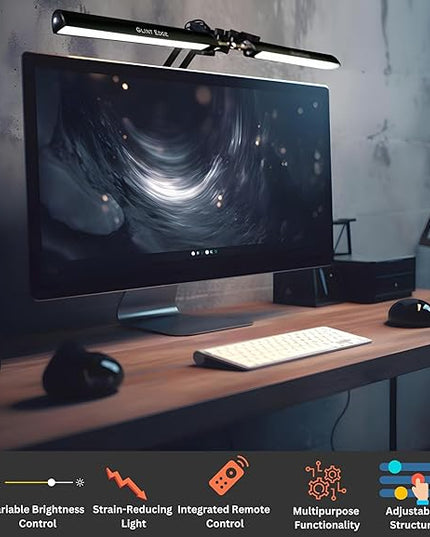 Desk Lamps for Home Office - Double Head LED Desk Lamp with Clamp, 24W, 3 Color Modes, Adjustable Arm, Eye-Caring Light for Study, Drafting, and Crafting, Black - LeafyLoom