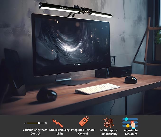 Desk Lamps for Home Office - Double Head LED Desk Lamp with Clamp, 24W, 3 Color Modes, Adjustable Arm, Eye-Caring Light for Study, Drafting, and Crafting, Black - LeafyLoom