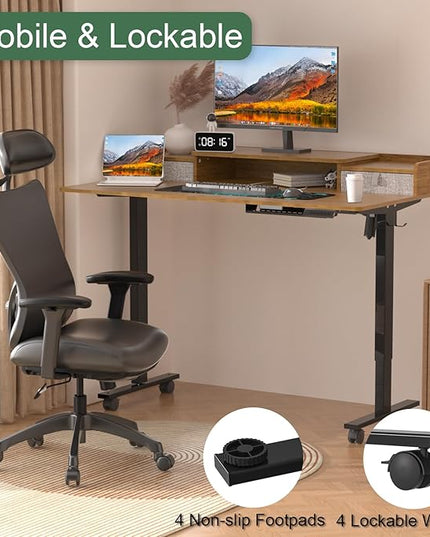 55×30 Inch Electric Standing Desk with 2 Drawers, Adjustable Height Widened Stand Up Desk with Storage Shelf, Sit to Stand Ergonomic Workstation for Home Office - LeafyLoom