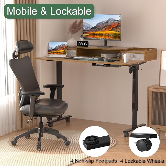 63×30 Inch Electric Standing Desk with 2 Drawers, Adjustable Height Widened Stand Up Desk with Storage Shelf, Sit to Stand Ergonomic Workstation for Home Office - LeafyLoom