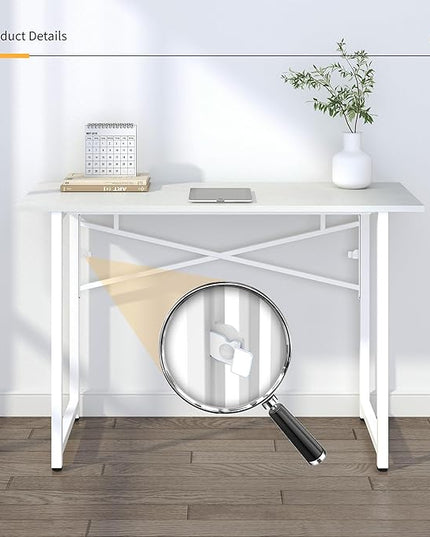 Folding Desk 47 inch No Assembly Required Home Office Table, Writing Gaming Computer Camping Desk, White - LeafyLoom