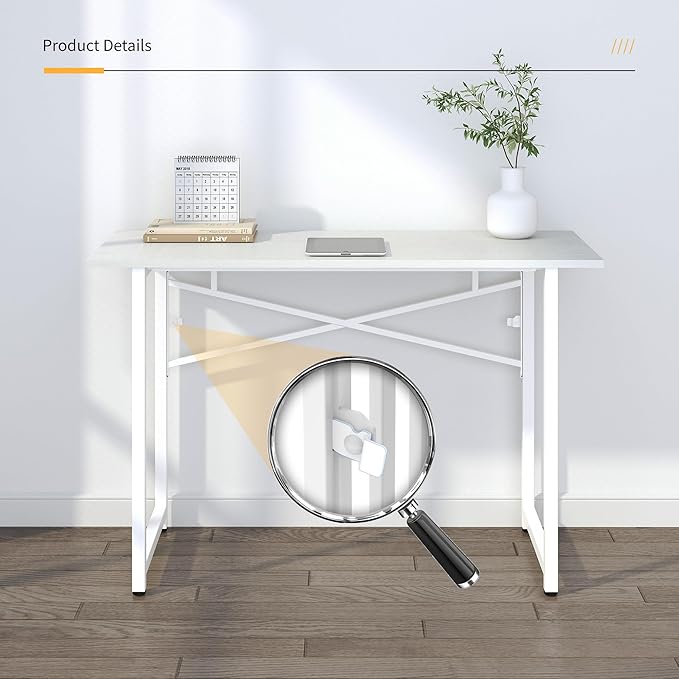 Folding Desk 47 inch No Assembly Required Home Office Table, Writing Gaming Computer Camping Desk, White - LeafyLoom