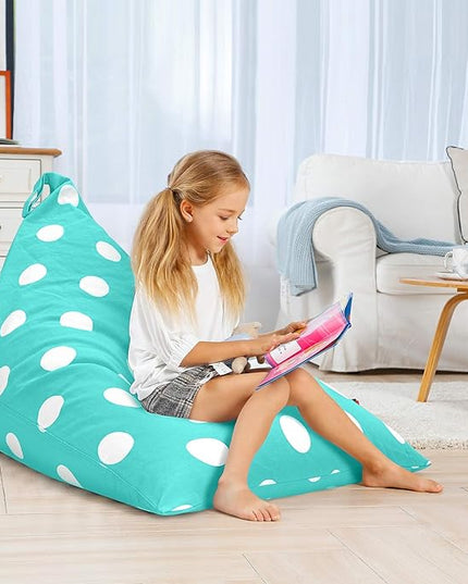 Aubliss Stuffed Animal Storage Bean Bag Chair Cover, 50"x 35" Extra Large Bean Bags for Kids & Adults, Beanbag Toy Storage for Boys Girls - Premium Cotton Canvas Aqua Dot - LeafyLoom