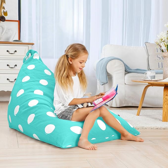 Aubliss Stuffed Animal Storage Bean Bag Chair Cover, 50"x 35" Extra Large Bean Bags for Kids & Adults, Beanbag Toy Storage for Boys Girls - Premium Cotton Canvas Aqua Dot - LeafyLoom