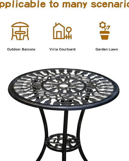 Patio Bistro Set.Rust-Resistant Cast Aluminum Bistro Table Set with Umbrella Hole for Backyard (Tulip Copper) - LeafyLoom
