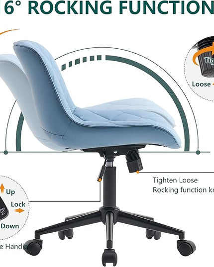 YOUNUOKE Office Chair Desk Chair with Wheels, Thick Upholstery Armless Computer Chair, Small Cute Office Chair Faux Leather Swivel Desk Chairs Task Chairs, Blue - LeafyLoom