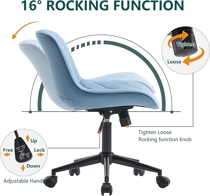 YOUNUOKE Office Chair Desk Chair with Wheels, Thick Upholstery Armless Computer Chair, Small Cute Office Chair Faux Leather Swivel Desk Chairs Task Chairs, Blue - LeafyLoom