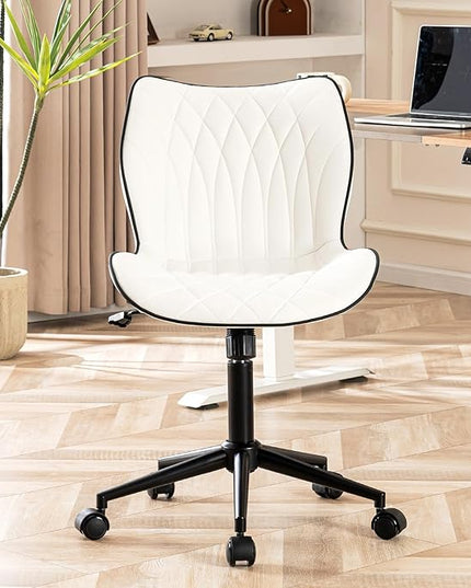 YOUNUOKE Office Desk Chair, Comfy Home Office Chairs, Small Comfortable Desk Chairs with Wheels, Armless PU Leather Chairs for Computer Conference, White - LeafyLoom