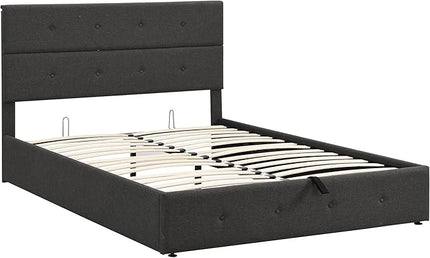 Queen Size Lift Up Storage Bed/Modern Upholstered Platform Bed Frame/Hydraulic Storage/No Box Spring Needed/Wood Slats Support - LeafyLoom