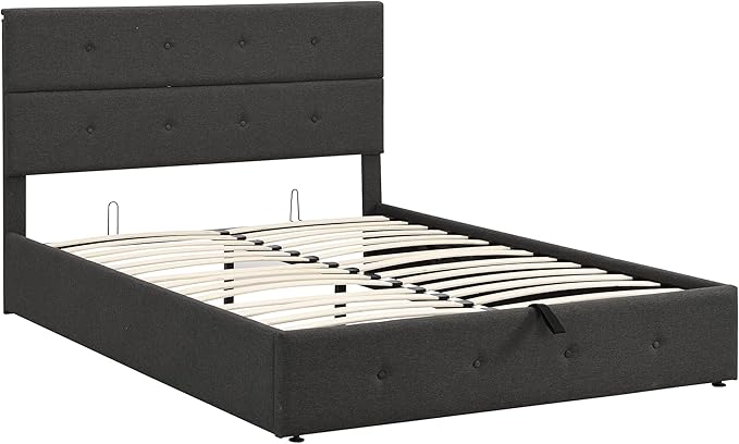Queen Size Lift Up Storage Bed/Modern Upholstered Platform Bed Frame/Hydraulic Storage/No Box Spring Needed/Wood Slats Support - LeafyLoom