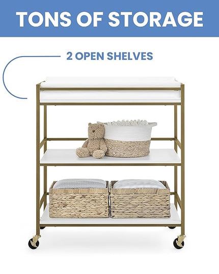 Delta Children Jade Changing Table/Cart, White Melamine/Bronze - LeafyLoom