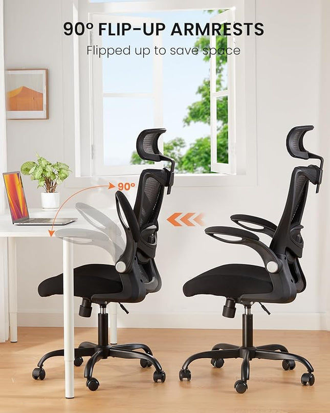 ErGear Ergonomic Desk Chair, Home Office Desk Chairs with Adjustable Headrest and Lumbar Support, Mesh Office Chair with Flip-Up Armrestst, Swivel Task Chair for Home Office, Black - LeafyLoom