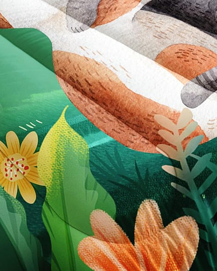 Datura home Cute Cat Kids Comforter Bedding Set for Boys Girls, Watercolor Cat Forest Rabbit and Flower Print Comforter with 2 Pillowcases(Cute Cat Twin) - LeafyLoom