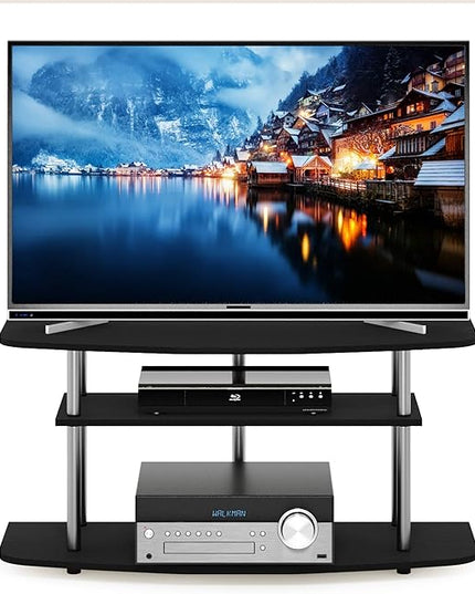 Furinno Frans Turn-N-Tube TV Stand for TV Size up to 43 Inch, 3-Tier, Black Oak - LeafyLoom