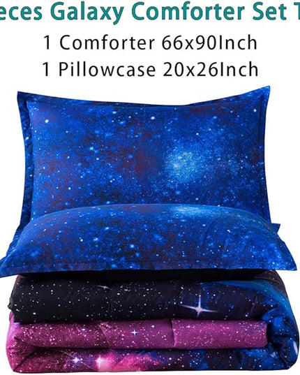 Litanika 3D Galaxy Comforter Twin(66x90lnch), 2 Pieces(1 Galaxy Comforter, 1 Pillowcase), Universe Cloud Outer Space Comforter, Microfiber Bedding Set for Boys Kids - LeafyLoom