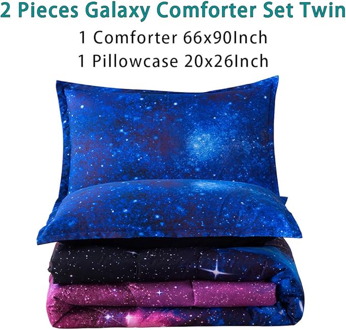 Litanika 3D Galaxy Comforter Twin(66x90lnch), 2 Pieces(1 Galaxy Comforter, 1 Pillowcase), Universe Cloud Outer Space Comforter, Microfiber Bedding Set for Boys Kids - LeafyLoom