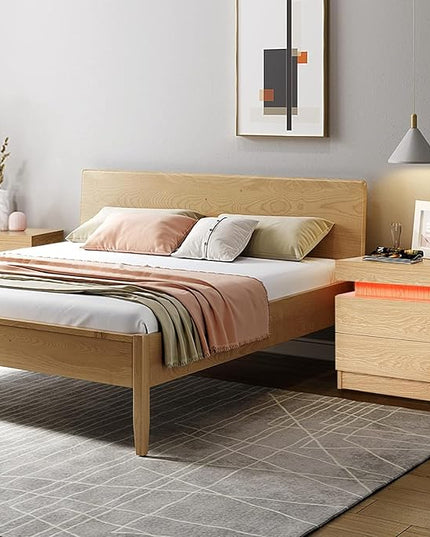 HOMMPA LED Nightstand Wood Bedside Table with Led Lights Modern LED Night Stand with 2 Drawers Smart Nightstand Matte Night Table for Bedroom 20.5" Tall - LeafyLoom