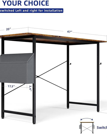 Pamray 47 Inch Computer Desk for Small Spaces with Storage Bag, Home Office Work Desk with Headphone Hook, Small Office Desk Study Writing Table - LeafyLoom
