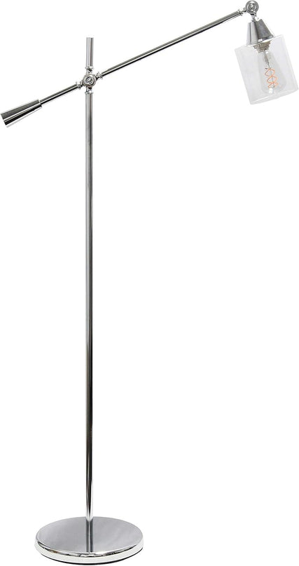 Elegant Designs LF1030-CHR Pivot Arm Glass Shade Floor Lamp, Chrome - LeafyLoom