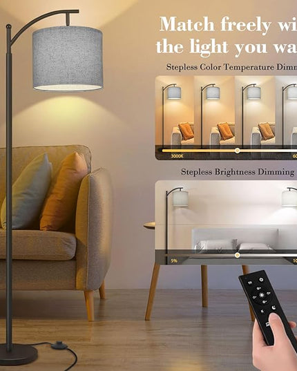PESRAE Floor Lamp for Living Room, 9W Stepless Dimmable 3000-6000K LED Bulb Included, Standing Lamp with Remote Control, Tall lamp with Adjustable Linen Lampshade for Office… - LeafyLoom
