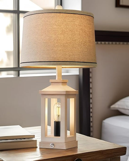 23.75" Retro Farmhouse USB C+A Ports Table Lamp Set of 2 with 3 Way Dimmable Touch Control White Nightlight Vintage Modern Lamp for Living Room Bedroom with 2 Light Sources - LeafyLoom