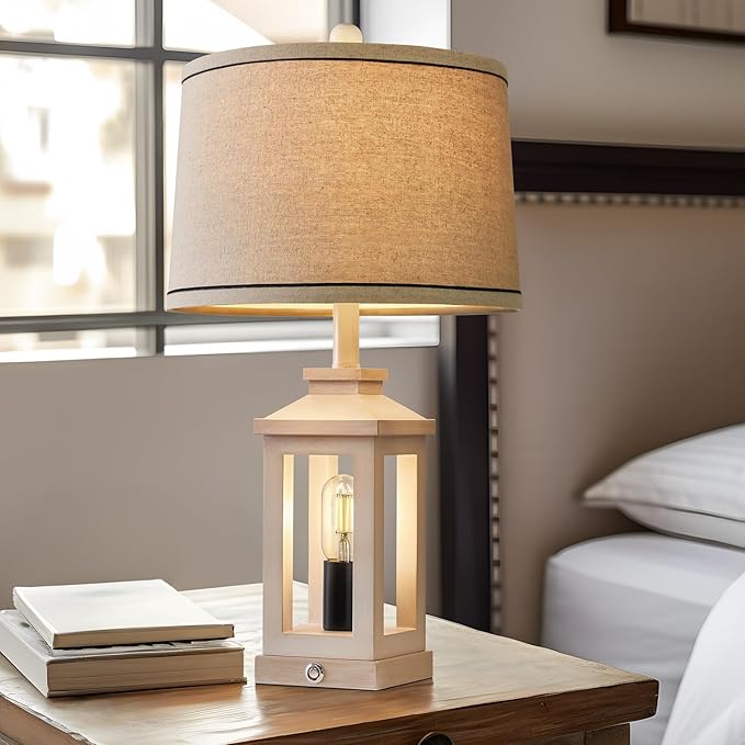 23.75" Retro Farmhouse USB C+A Ports Table Lamp Set of 2 with 3 Way Dimmable Touch Control White Nightlight Vintage Modern Lamp for Living Room Bedroom with 2 Light Sources - LeafyLoom
