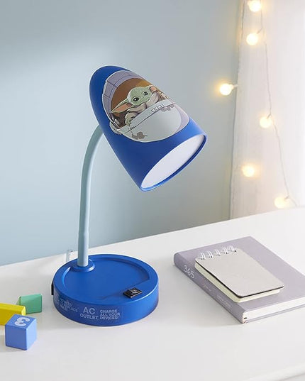 Idea Nuova Star Wars The Mandalorian Switch Operated LED Task Table and Desk Lamp with Charging Outlet - LeafyLoom