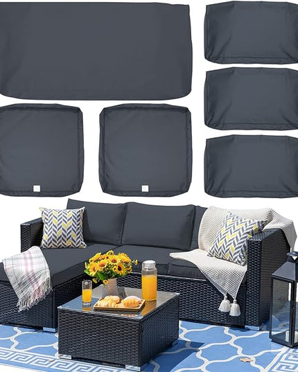 ClawsCover 6Pack Outdoor Seat and Back Cushions Replacement Covers Fit for 3 Pieces 3-Seater Wicker Rattan Patio Furniture Conversation Set Sectional Couch Chair,Dark Gray-Include Cover Only - LeafyLoom