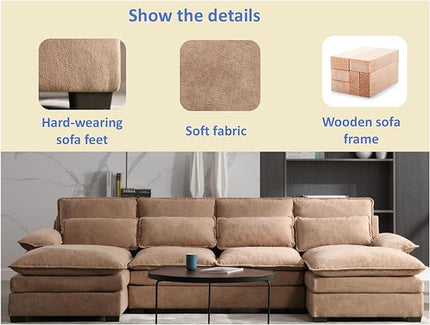 Symmetrical Modular Sectional Sofa with Chaise Lounge, 6 Seater Fabric Upholstered Cloud Couch, U Shaped Oversized Sleeper Sofa&Couches with Thicked Cushion & Detackable Backrest Living Room - LeafyLoom