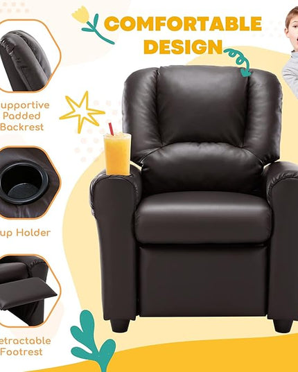 JC HOME CANDY Kids Chair Leather Recliner Sofa Toddler Youth Children Child Ages 3-7, Brown - LeafyLoom