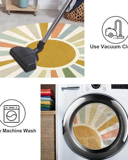 Boho Sun Round Area Rug for Living Room, 6 Ft Washable Nursery Rug for Playroom, Colorful Circle Rug for Kids Bedroom, Non-Slip Circluar Carpet Soft Large Kids Rug for Classroom Dorm Kids Room - LeafyLoom