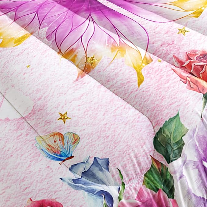 Butterfly Comforter Set for Girls Kids Adults Butterfly Rose Bedding Set Aesthetics Butterflies Quilt Duvet Set Twin Size with 1 Comforter and 2 Pillowcases - LeafyLoom